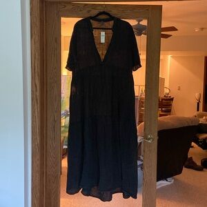 NWT! XL Anthropologie 100% cotton midi/maxi black muslin dress